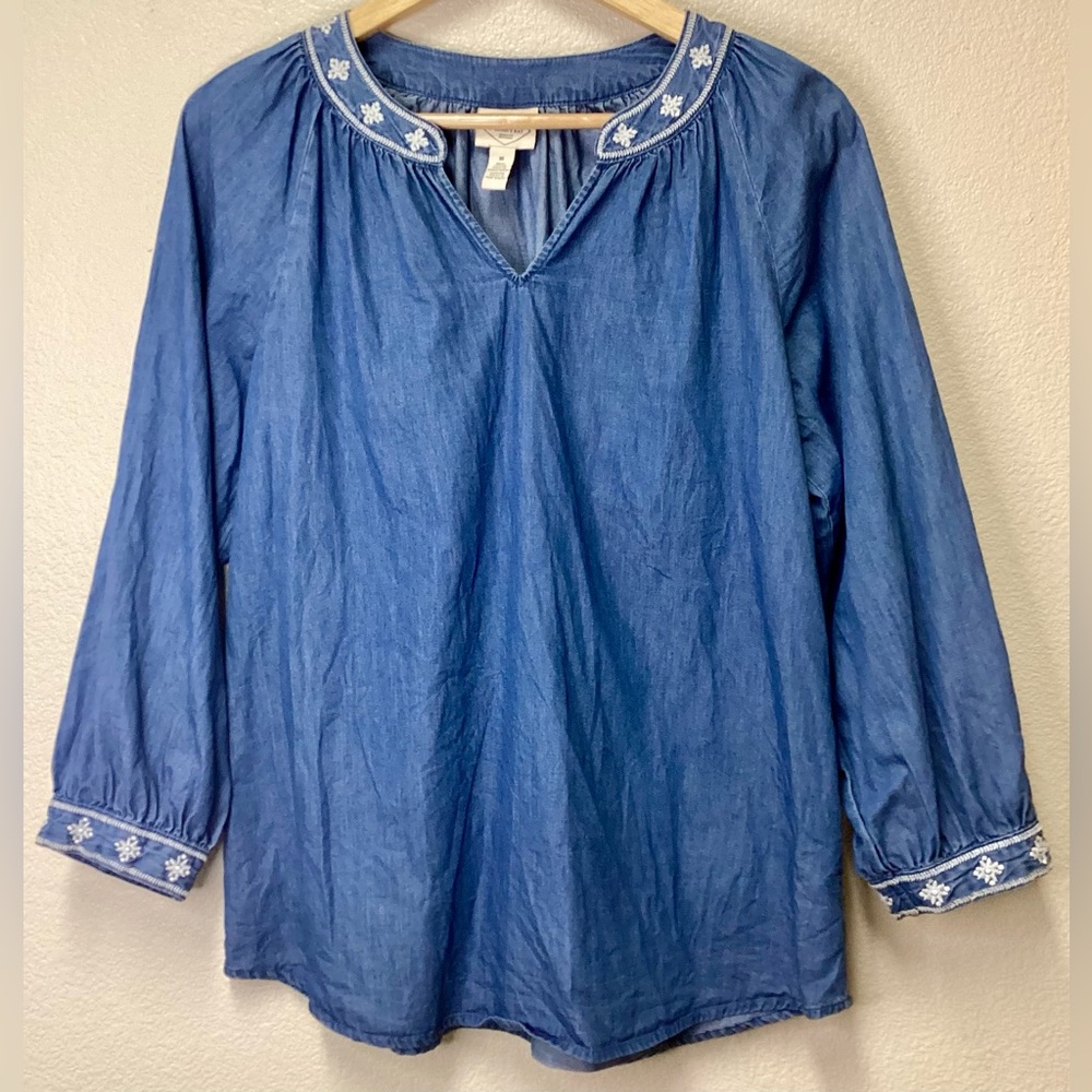 St. John’s Bay tunic chambray embroidered long sleeve